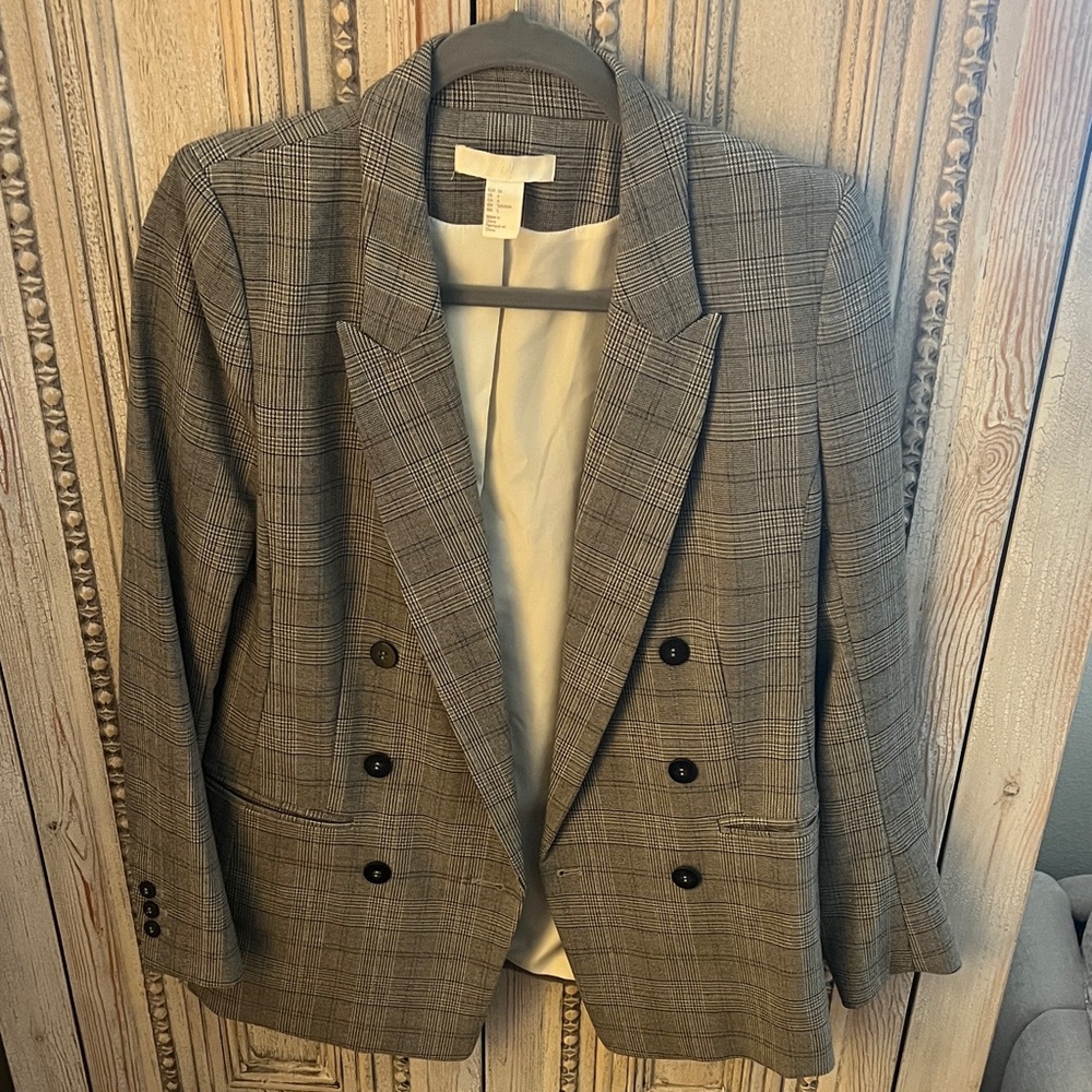 H&M Black and Gray Checkered Blazer